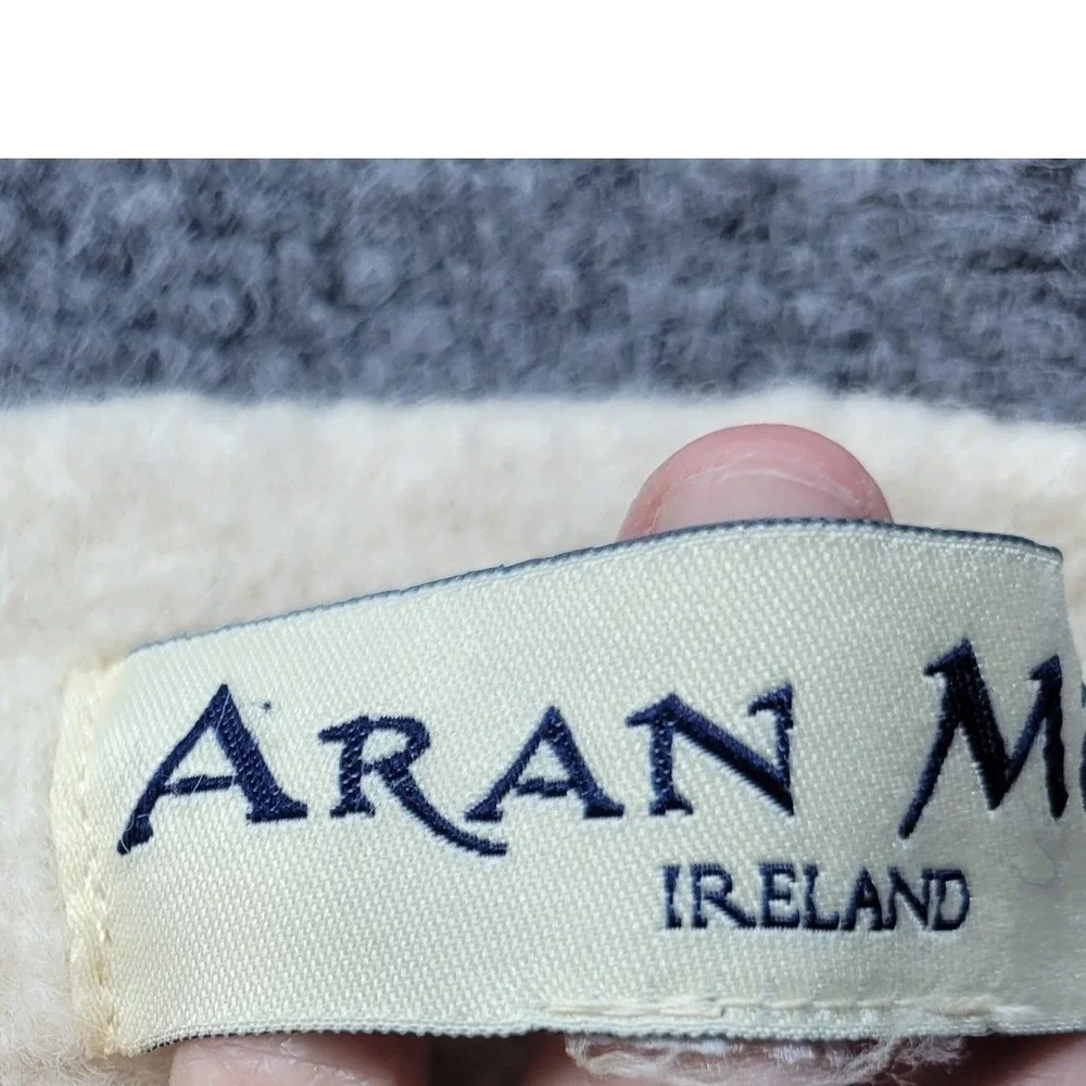 Vintage Aran Mor Ireland Wool Baby Blanket Cream Patchwork 39x35 Ireland Made